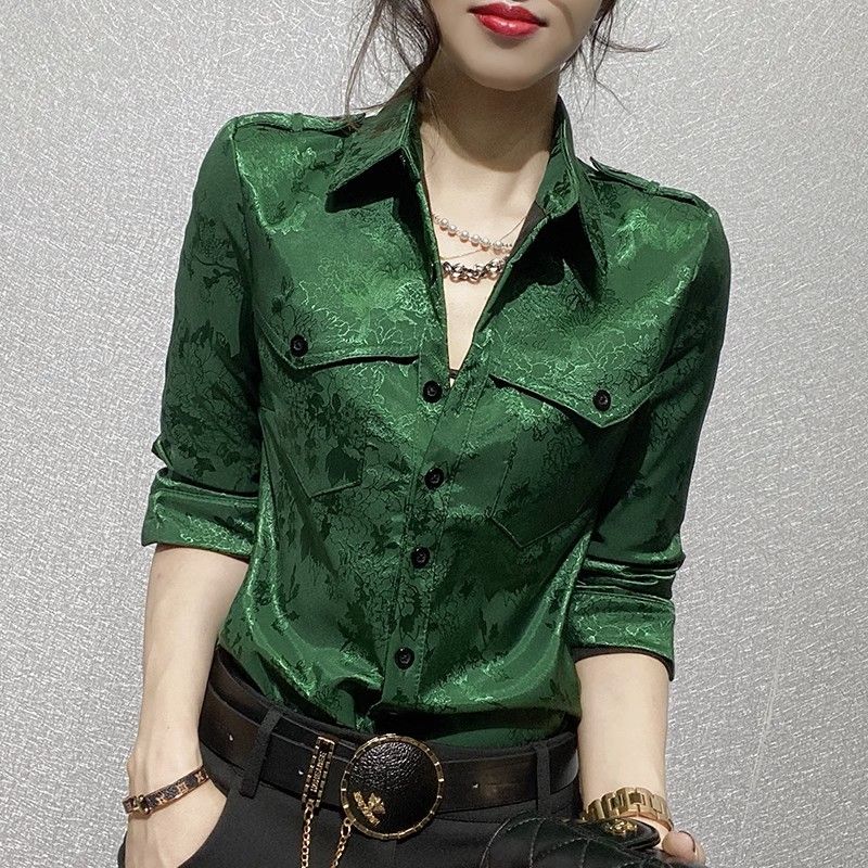 Women'S Green Formal Wear - Blusa holgada de manga larga con