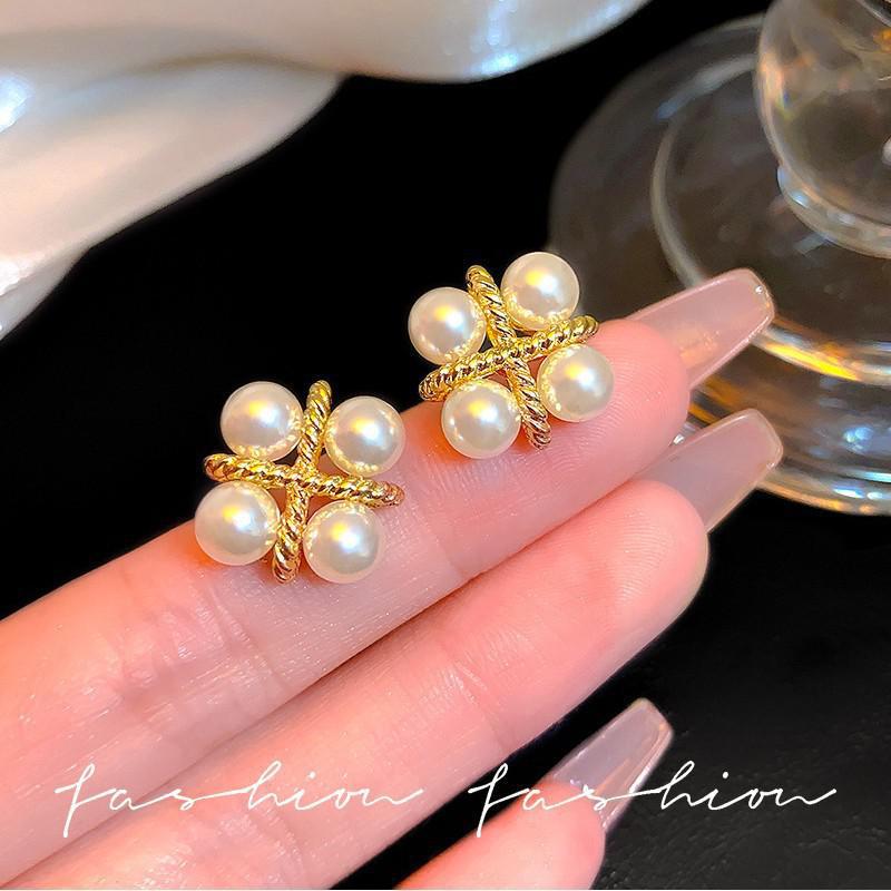 Pearl Earring Stud - Pendientes de Perlas Cruzadas de Plata