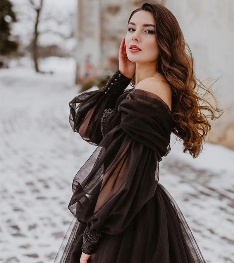 Women'S Gothic Formal Wear - Vestidos de novia negros góticos personalizados,