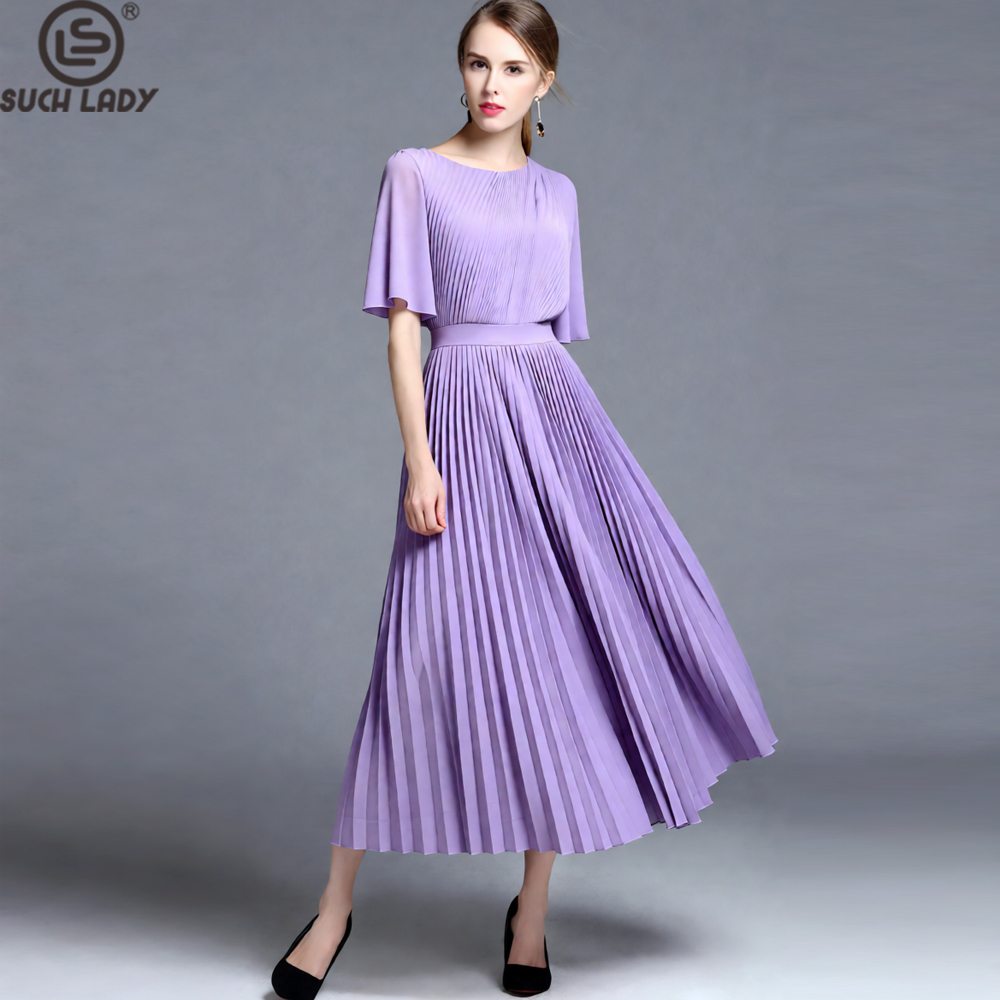 Women'S Formal Wear Wedding Guest - Vestido Midi Plisado con Mangas Tipo