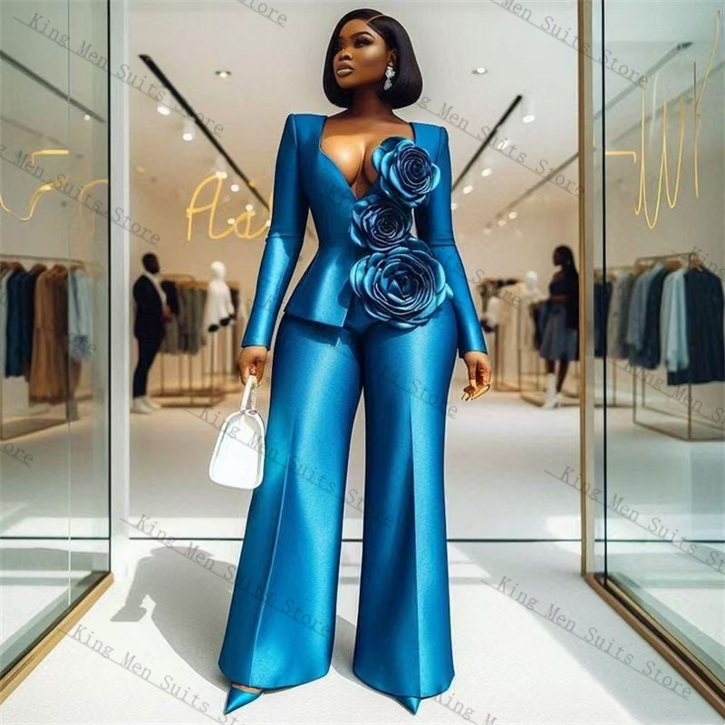Women'S Formal Wear Wedding Guest - Conjunto de Traje Azul Satinado para