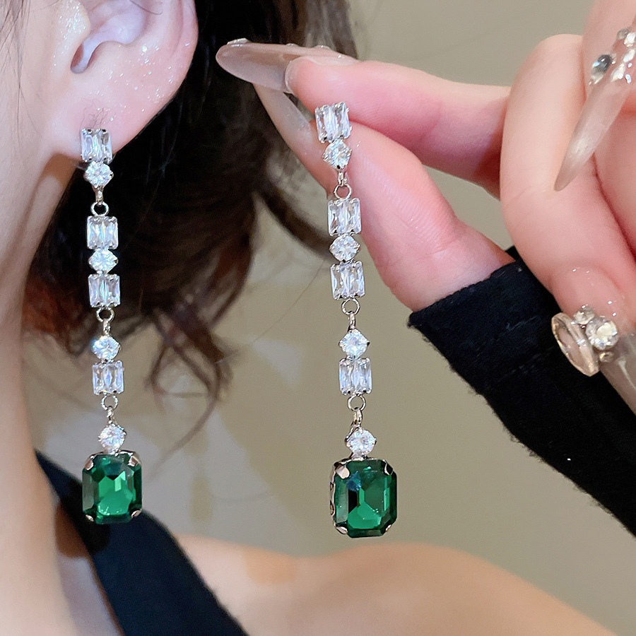 Women'S Green Formal Wear - Pendientes Colgantes de Zirconia Cuadrada Verde