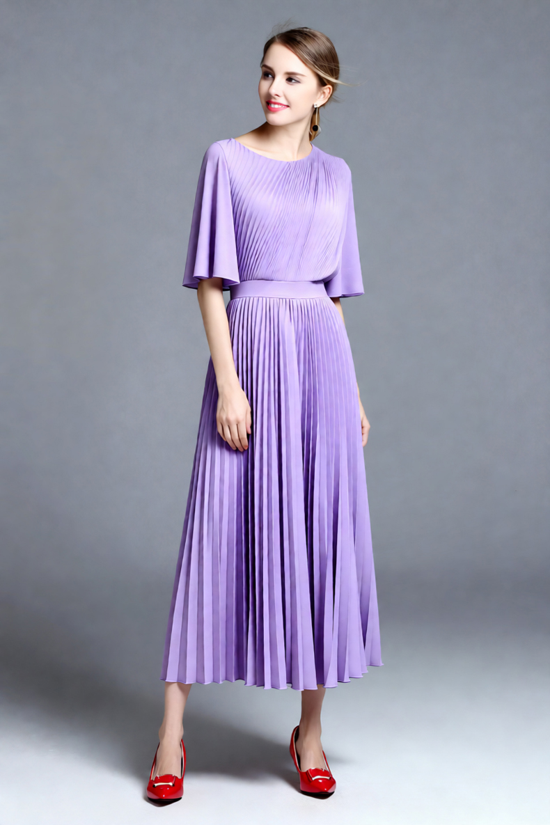 Vestido Midi Plisado con Manga - Women'S Formal Wear Wedding Guest reseña y precio