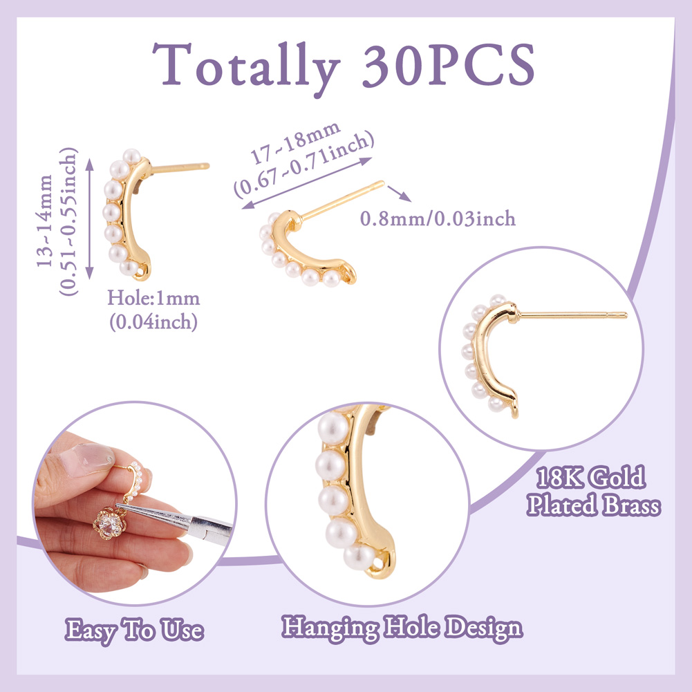 30 Piezas de Aretes de Latón c - Pearl Earring Stud reseña y precio