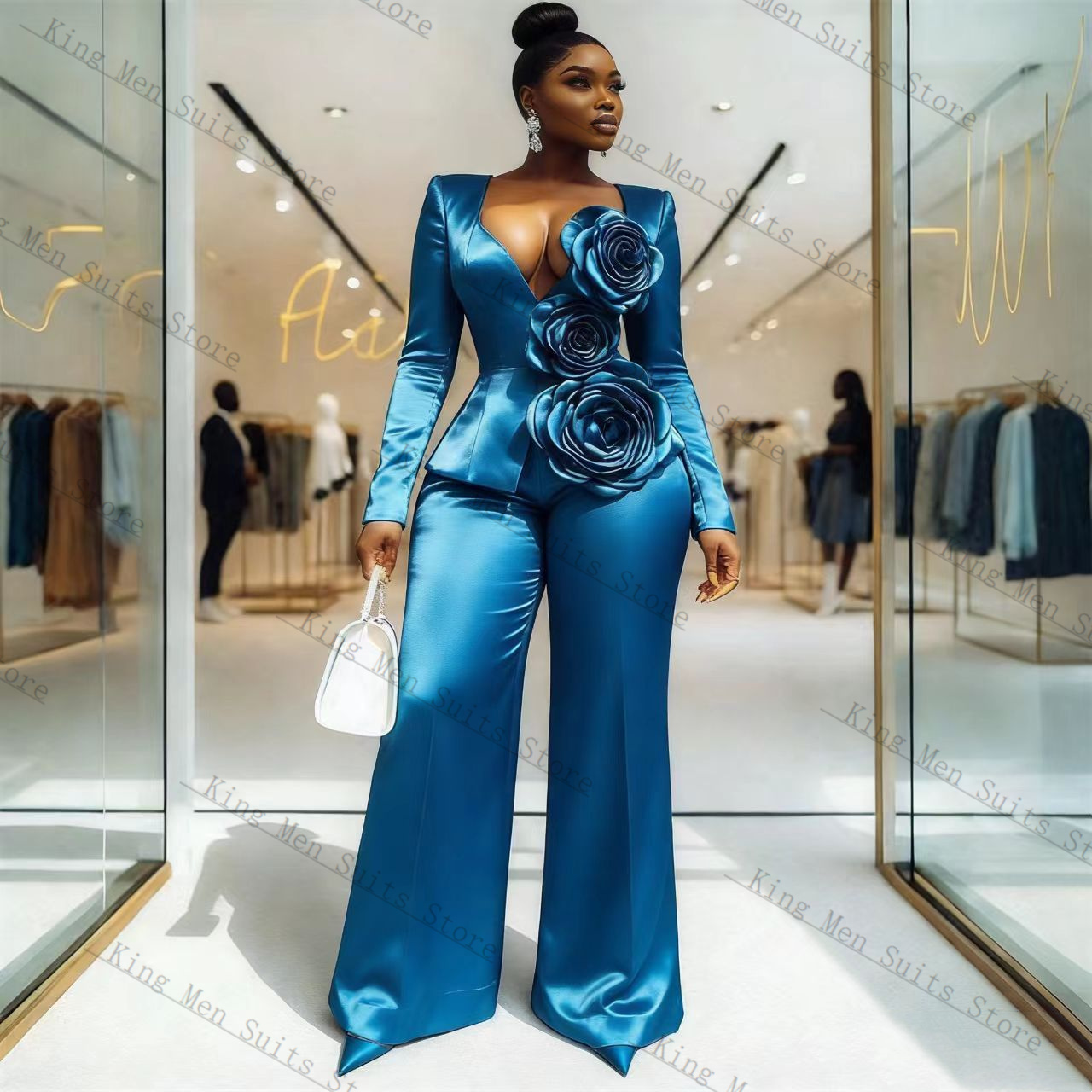 Conjunto de Traje Azul Satinad - Women'S Formal Wear Wedding Guest reseña y precio