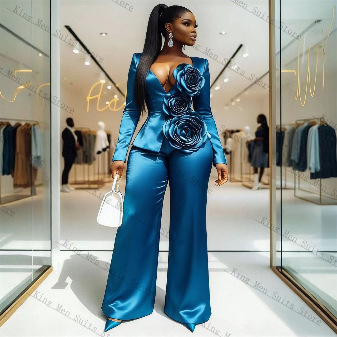 Conjunto de Traje Azul Satinad - Women'S Formal Wear Wedding Guest reseña y precio