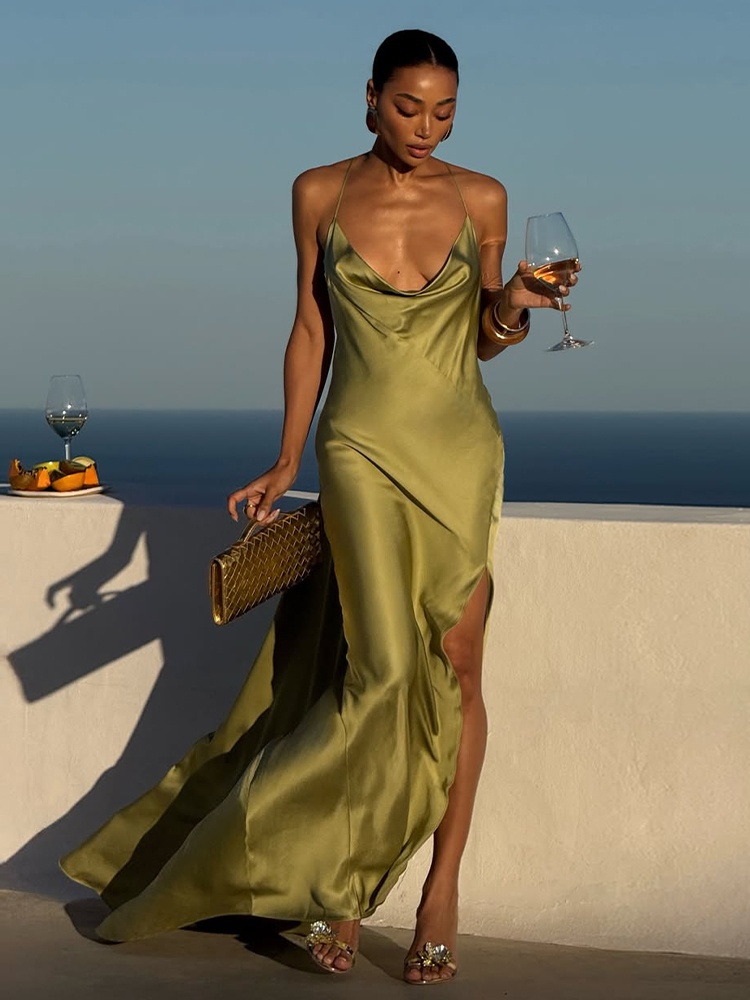 Vestido Maxi de Satén Verde Ol - Women'S Green Formal Wear reseña y precio